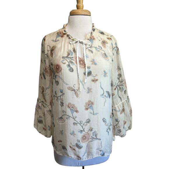 Angela Moda Italy 100% Silk Top Size M Whimsy Cottage Romantic Floral - Picture 1 of 7